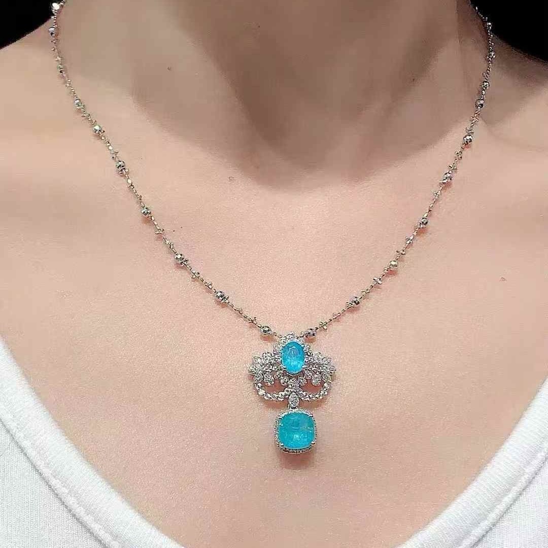 14k Gold 2.6 Ct Natural Paraiba Tourmaline & Diamond Pendant( Without Chain ) - 3