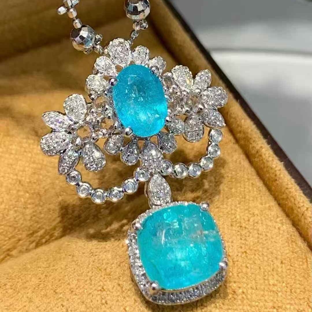 14k Gold 2.6 Ct Natural Paraiba Tourmaline & Diamond Pendant( Without Chain ) - 4