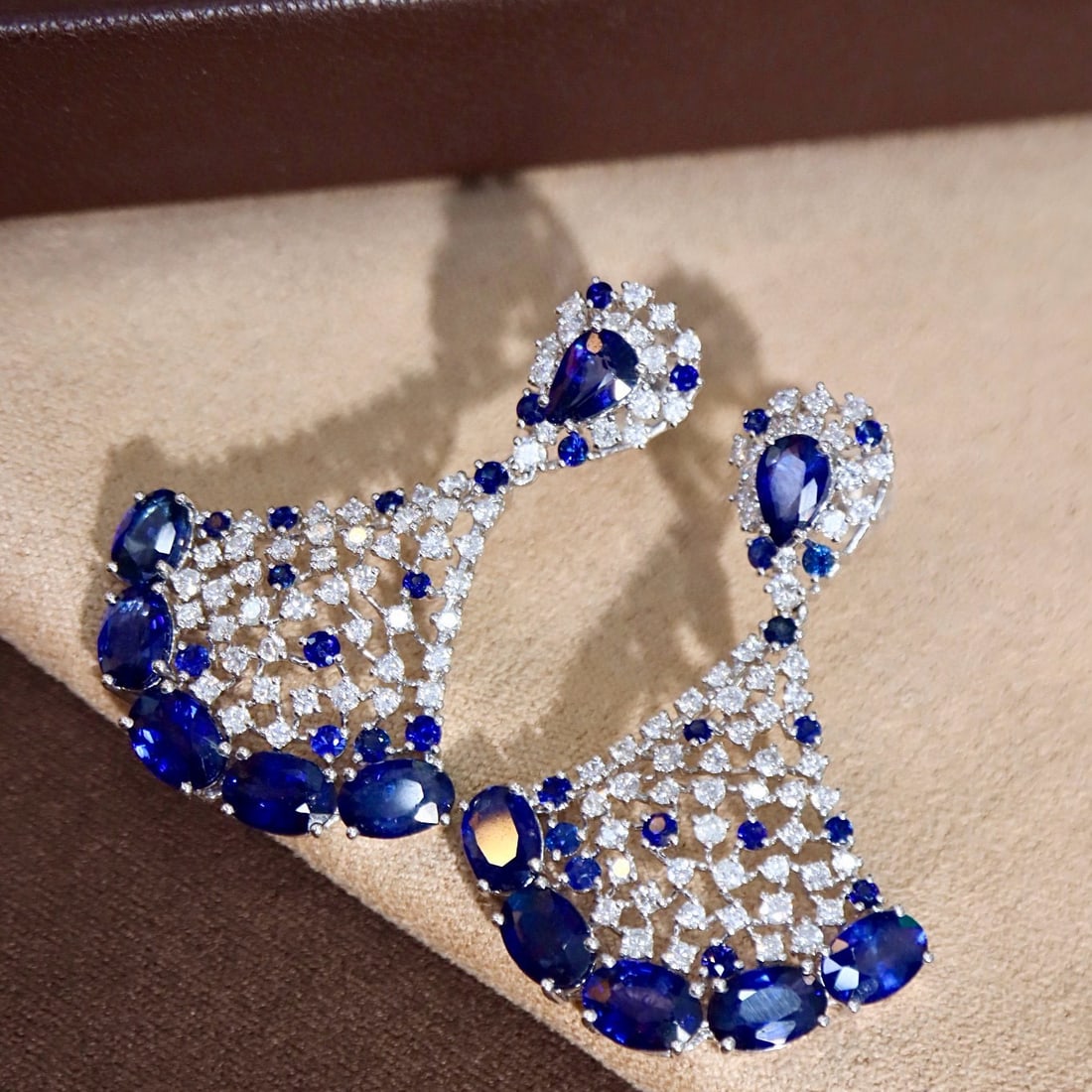 14k Gold 9.11 Ctw Natural Sapphire & Diamond Earrings - 3