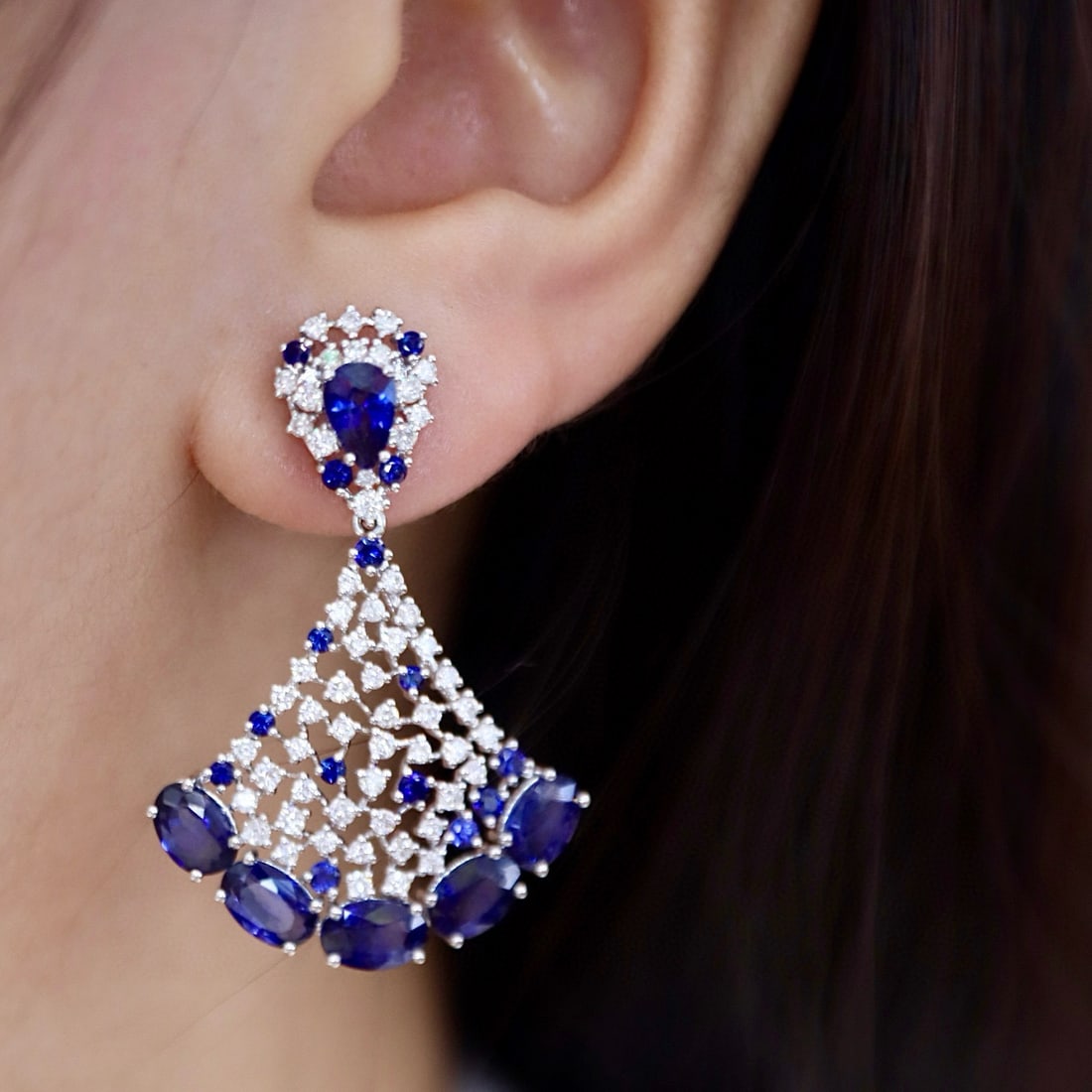 14k Gold 9.11 Ctw Natural Sapphire & Diamond Earrings - 4
