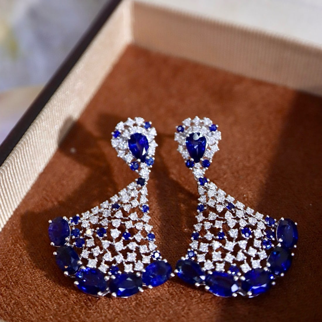 14k Gold 9.11 Ctw Natural Sapphire & Diamond Earrings - 6