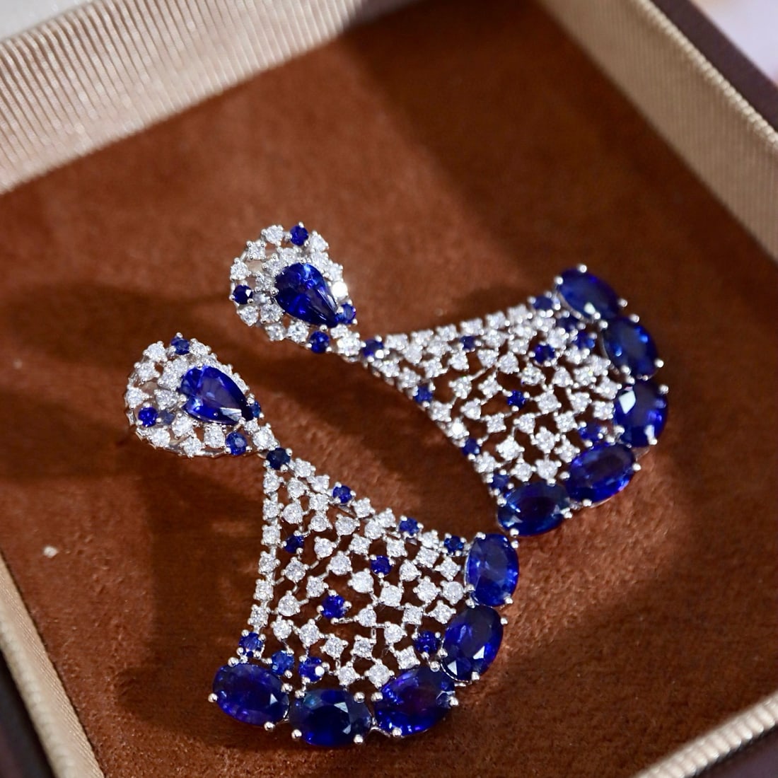 14k Gold 9.11 Ctw Natural Sapphire & Diamond Earrings - 7