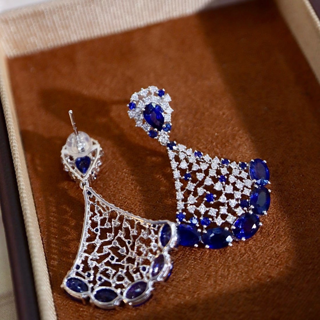 14k Gold 9.11 Ctw Natural Sapphire & Diamond Earrings - 8