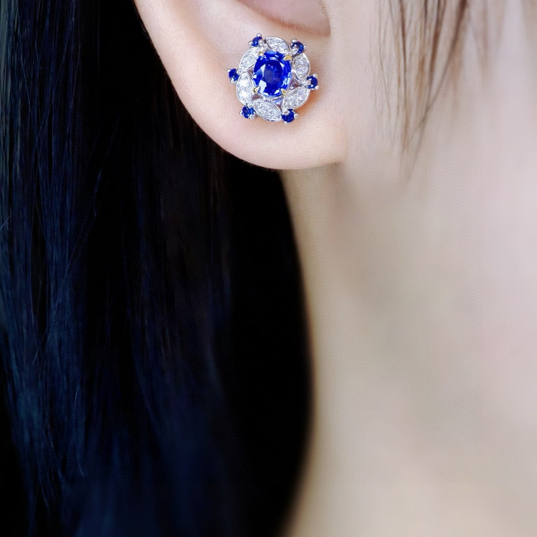 14k Gold 1.67 Ctw Natural Sapphire & Diamond Earrings - 2