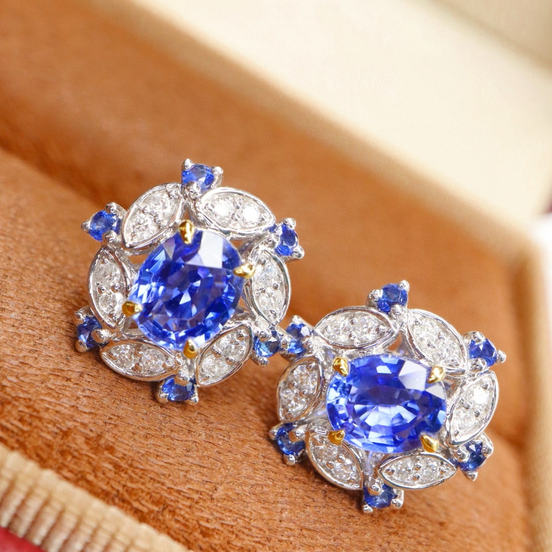 14k Gold 1.67 Ctw Natural Sapphire & Diamond Earrings - 5