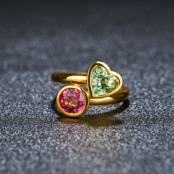 14k Gold 3.0 Ct Natural Tourmaline & Toi Et Moi Ring: Ref:231103051 // gold content:14k gold // ring size:7. 25us // // main gemstone:tourmaline // shape:multiple // carat weight:3. 0ct // color:color // treatment:natural // Condition: New Low Estimate: