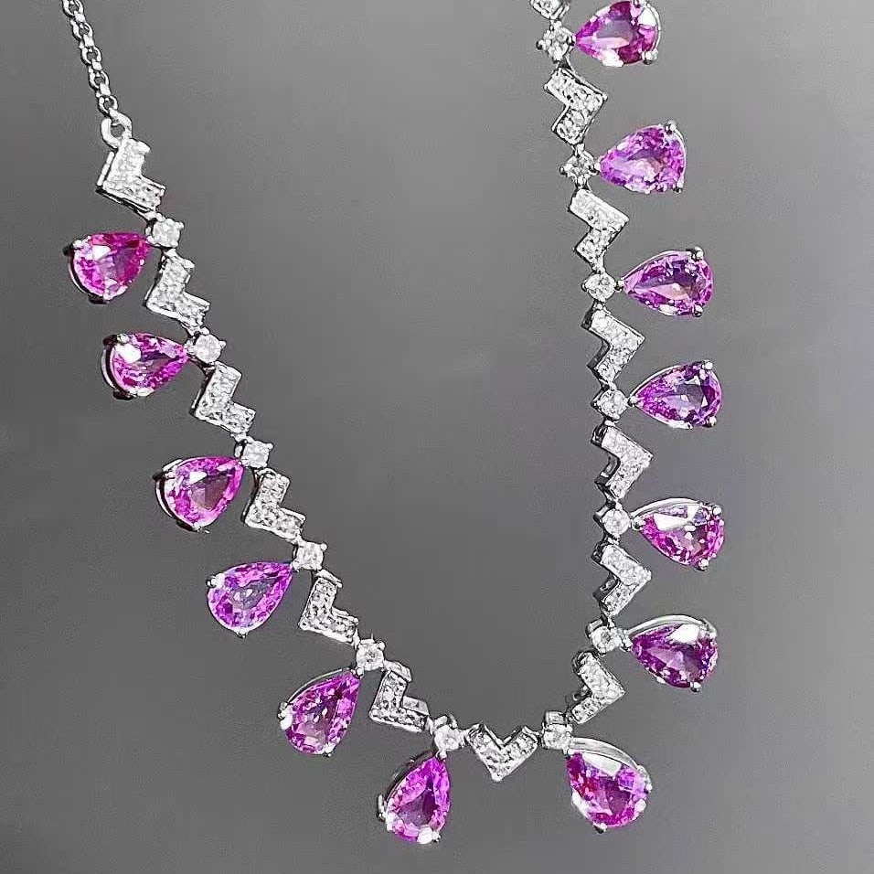 14k Gold 5.82 Ct Natural Sapphire & Diamond Necklace - 5