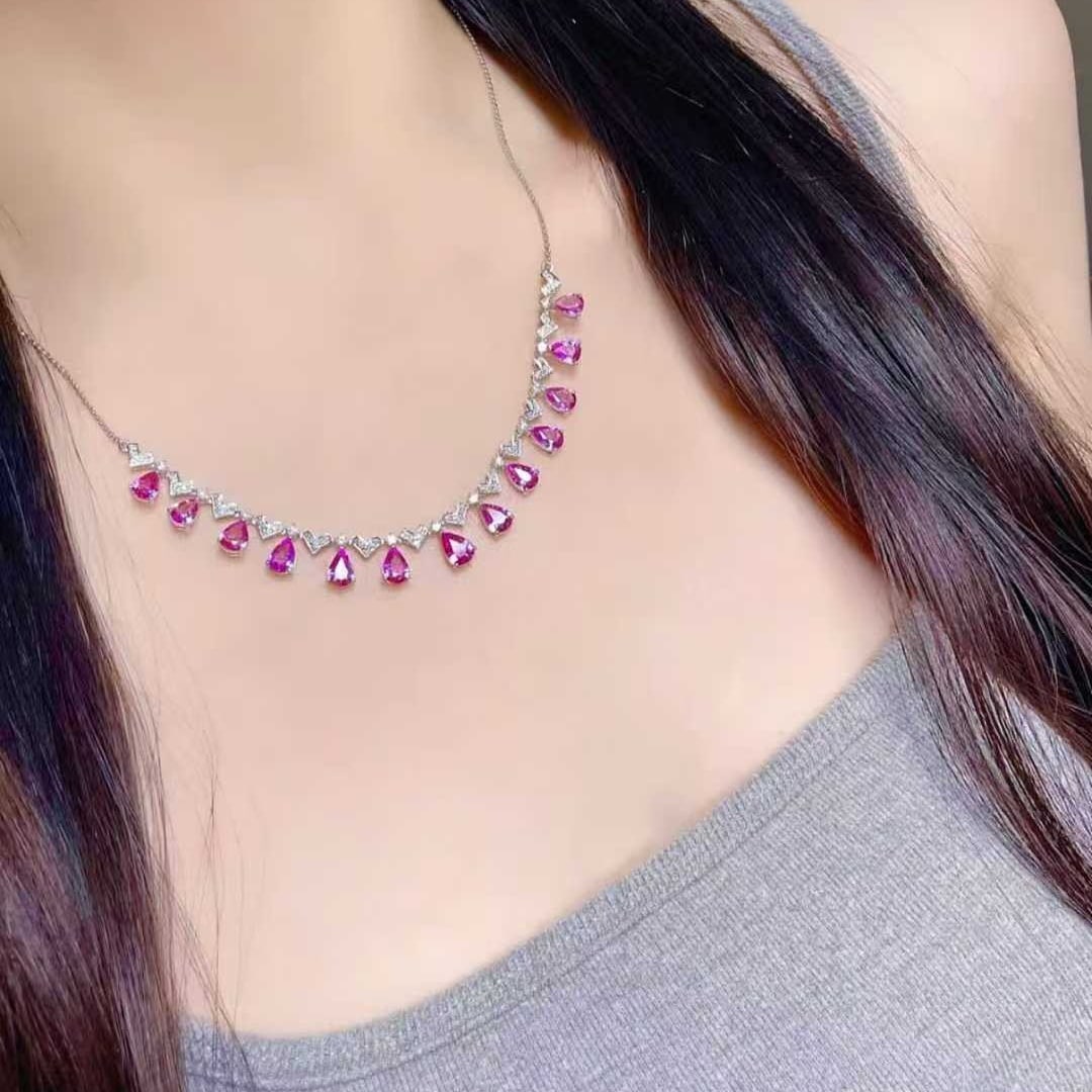 14k Gold 5.82 Ct Natural Sapphire & Diamond Necklace - 7