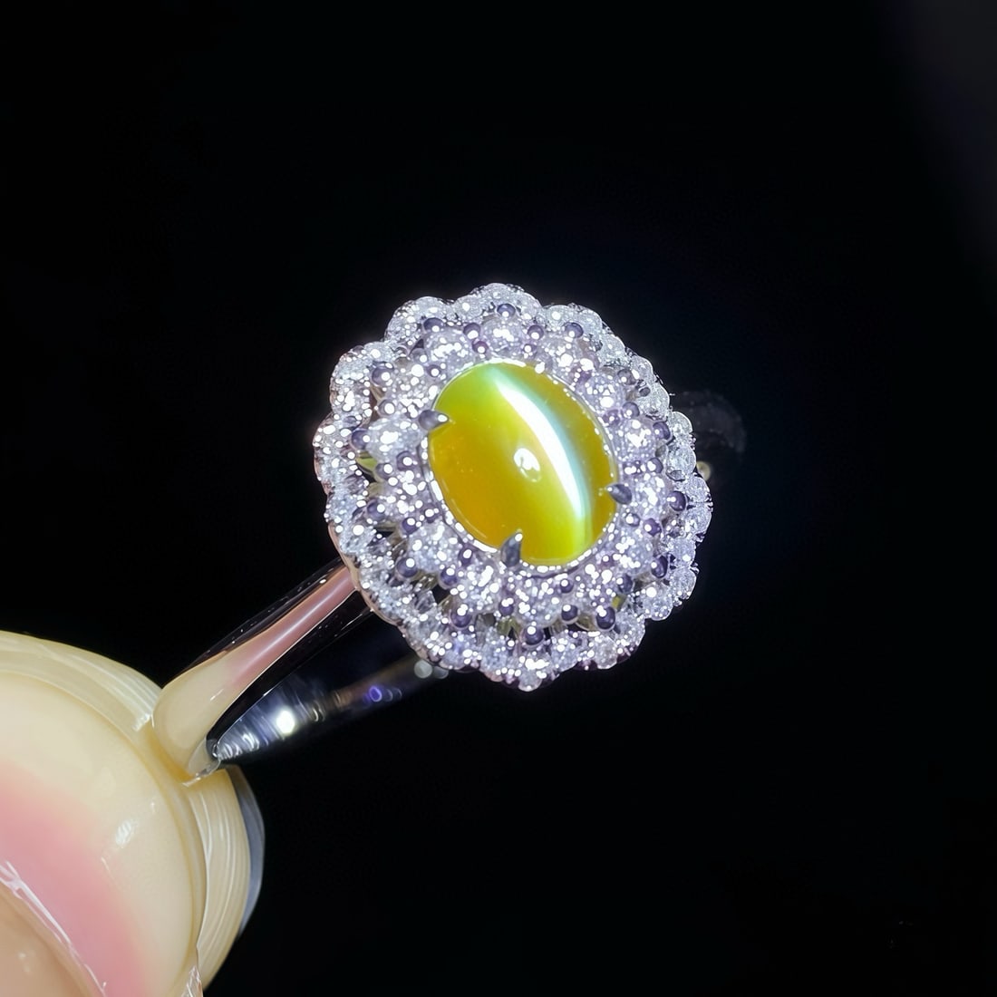 14k Gold 1.34 Ctw Natural Cat's?Eye Chrysoberyl & Diamond Ring - 3