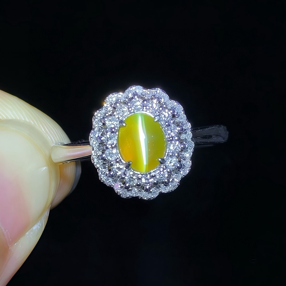 14k Gold 1.34 Ctw Natural Cat's?Eye Chrysoberyl & Diamond Ring - 4