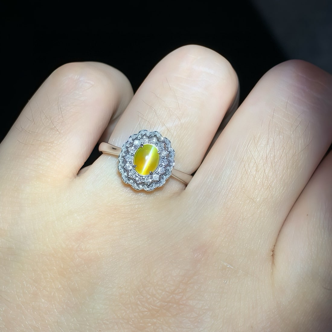 14k Gold 1.34 Ctw Natural Cat's?Eye Chrysoberyl & Diamond Ring - 5