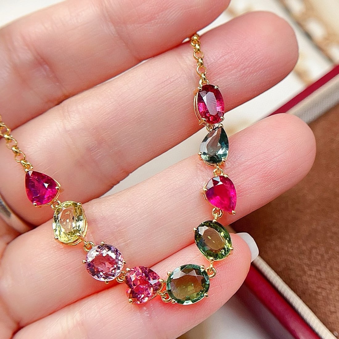 14k Gold 6.5 Ct Natural Tourmaline Bracelet - 2