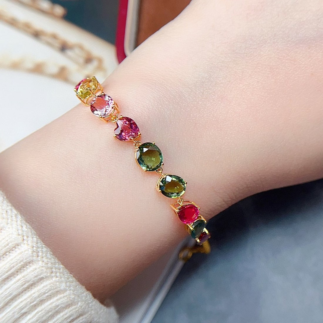 14k Gold 6.5 Ct Natural Tourmaline Bracelet - 4