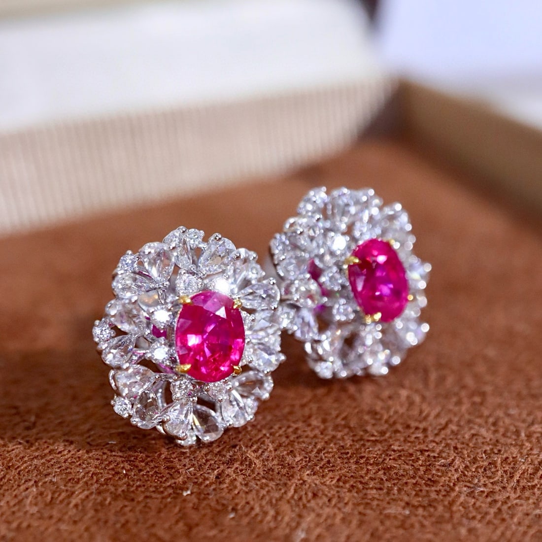 14k Gold 2.2 Ctw Natural Ruby & Diamond Earrings - 5