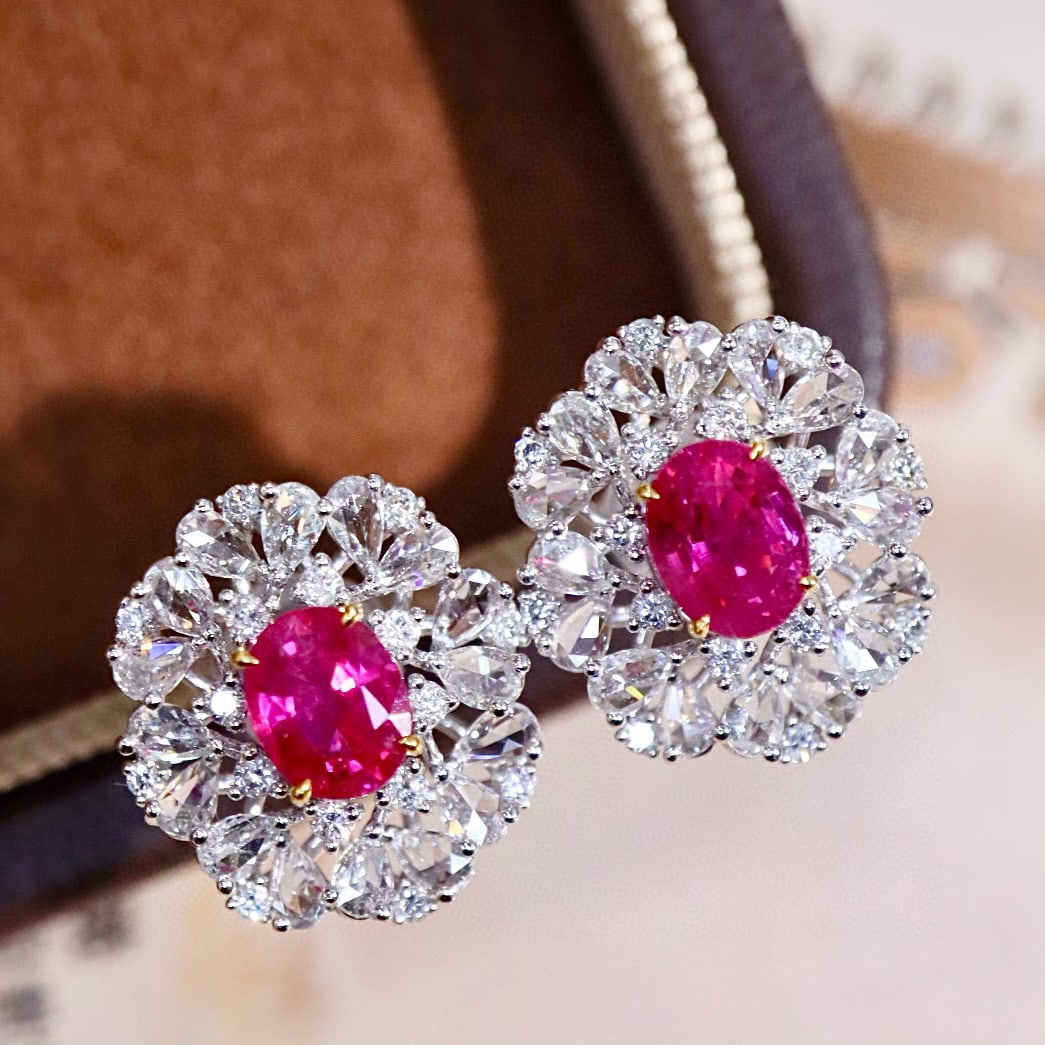 14k Gold 2.2 Ctw Natural Ruby & Diamond Earrings - 7