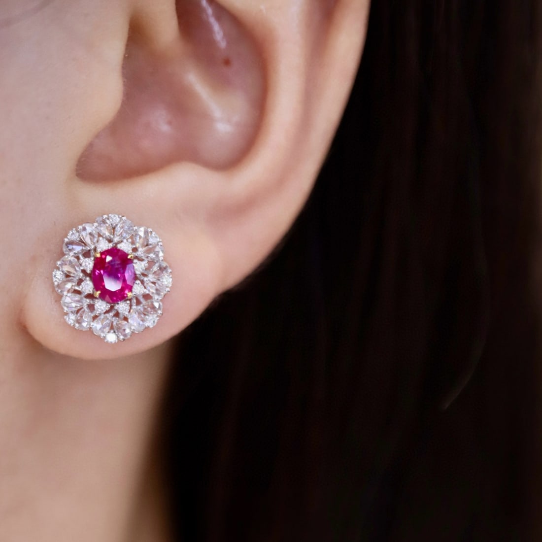14k Gold 2.2 Ctw Natural Ruby & Diamond Earrings - 8