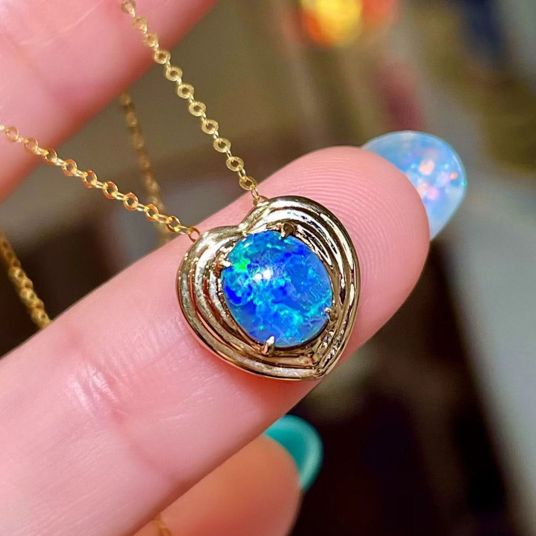 14k Gold 0.96 Ct Natural Opal Pendant( Without Chain ) - 2