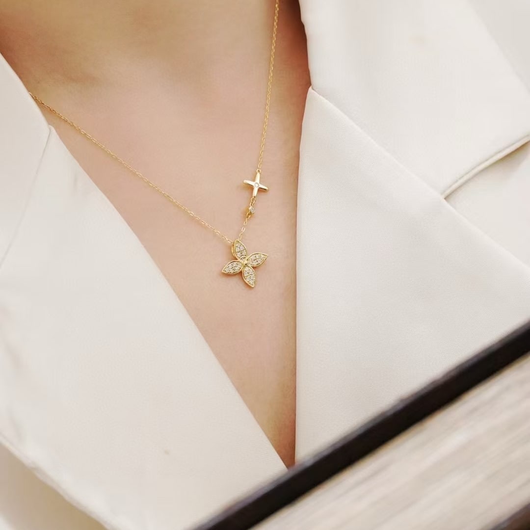 14k Gold 0.32 Ct Natural H Diamond Necklace - 5