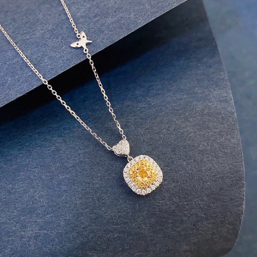 14k Gold 0.50 Ctw Natural Yellow Diamond & Diamond Necklace - 2