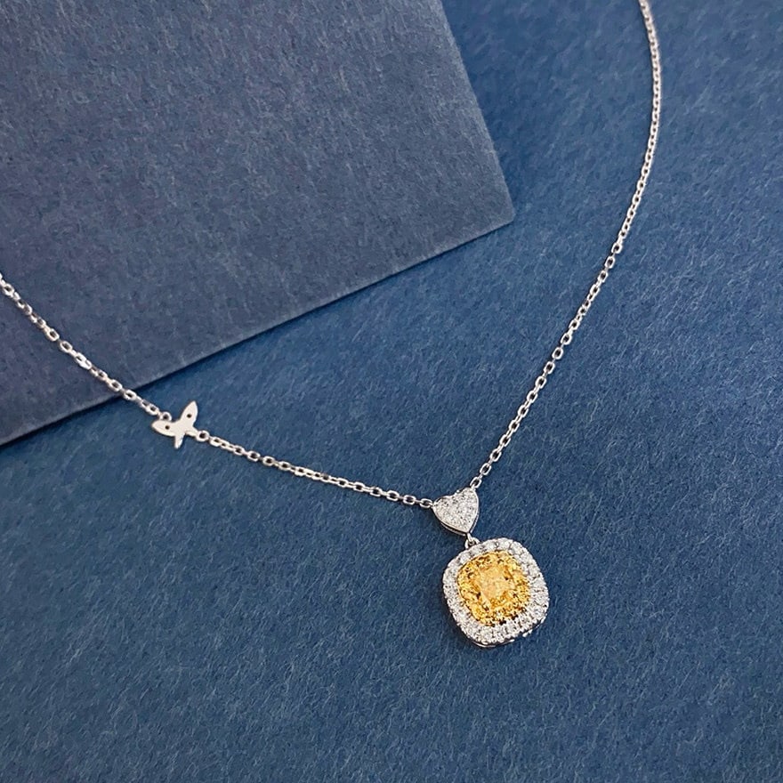 14k Gold 0.50 Ctw Natural Yellow Diamond & Diamond Necklace - 6