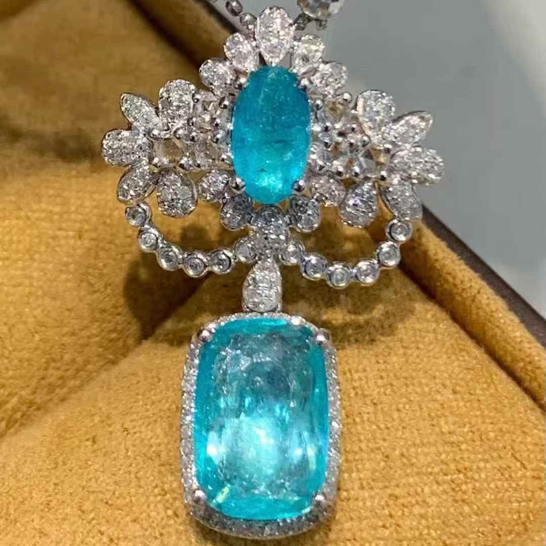 14k Gold 2.5 Ct Natural Paraiba Tourmaline & Diamond Pendant( Without Chain ) - 5