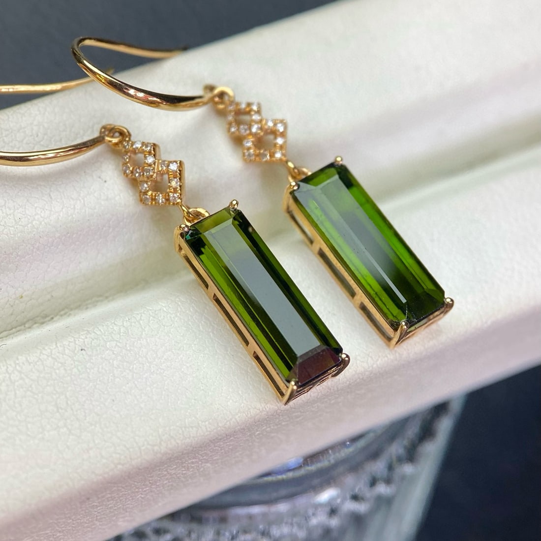 14k Gold 6.05 Ct Natural Tourmaline & Diamond Earrings - 2