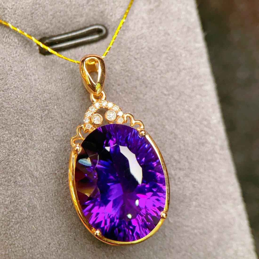 14k Gold 9.04 Ctw Natural Amethyst & Diamond Pendant( Without Chain ) - 2