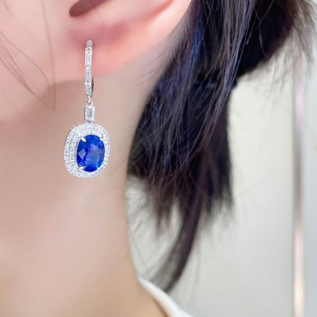 14k Gold 4.0 Ctw Natural Sapphire & Diamond Earrings - 4
