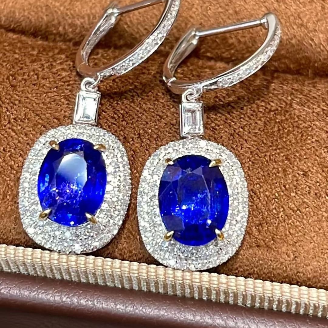 14k Gold 4.0 Ctw Natural Sapphire & Diamond Earrings - 6