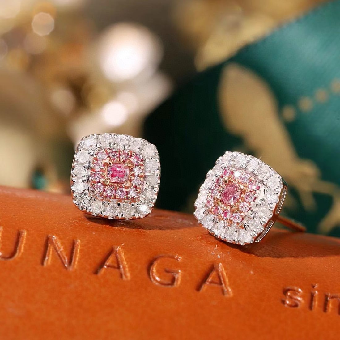 14k Gold 0.50 Ctw Natural Pink Diamond & Diamond Earrings - 3