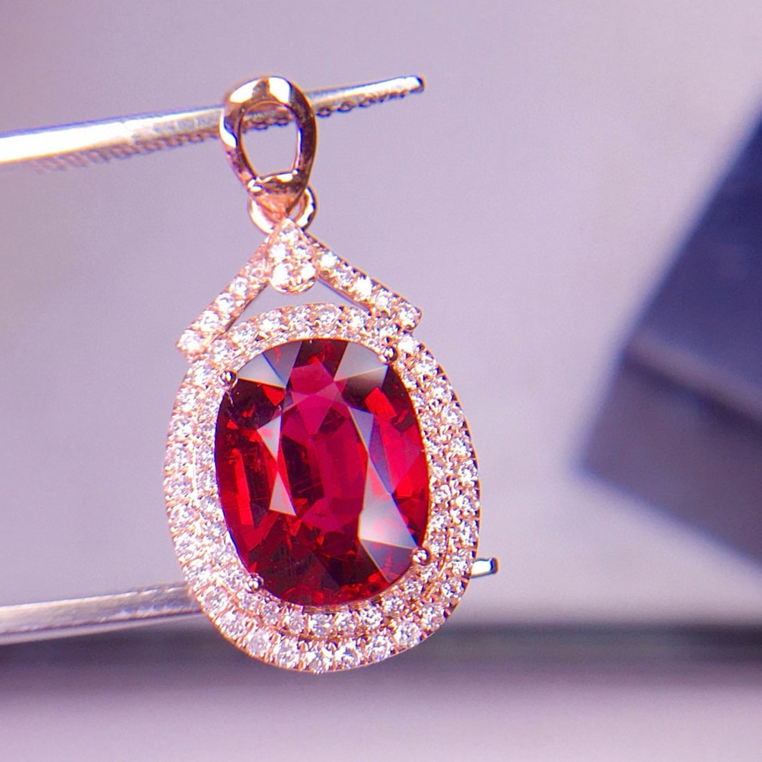 14k Gold 3.65 Ct Natural Tourmaline & Diamond Pendant( Without Chain ) - 3