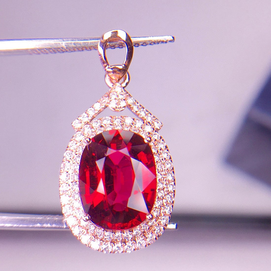 14k Gold 3.65 Ct Natural Tourmaline & Diamond Pendant( Without Chain ) - 6