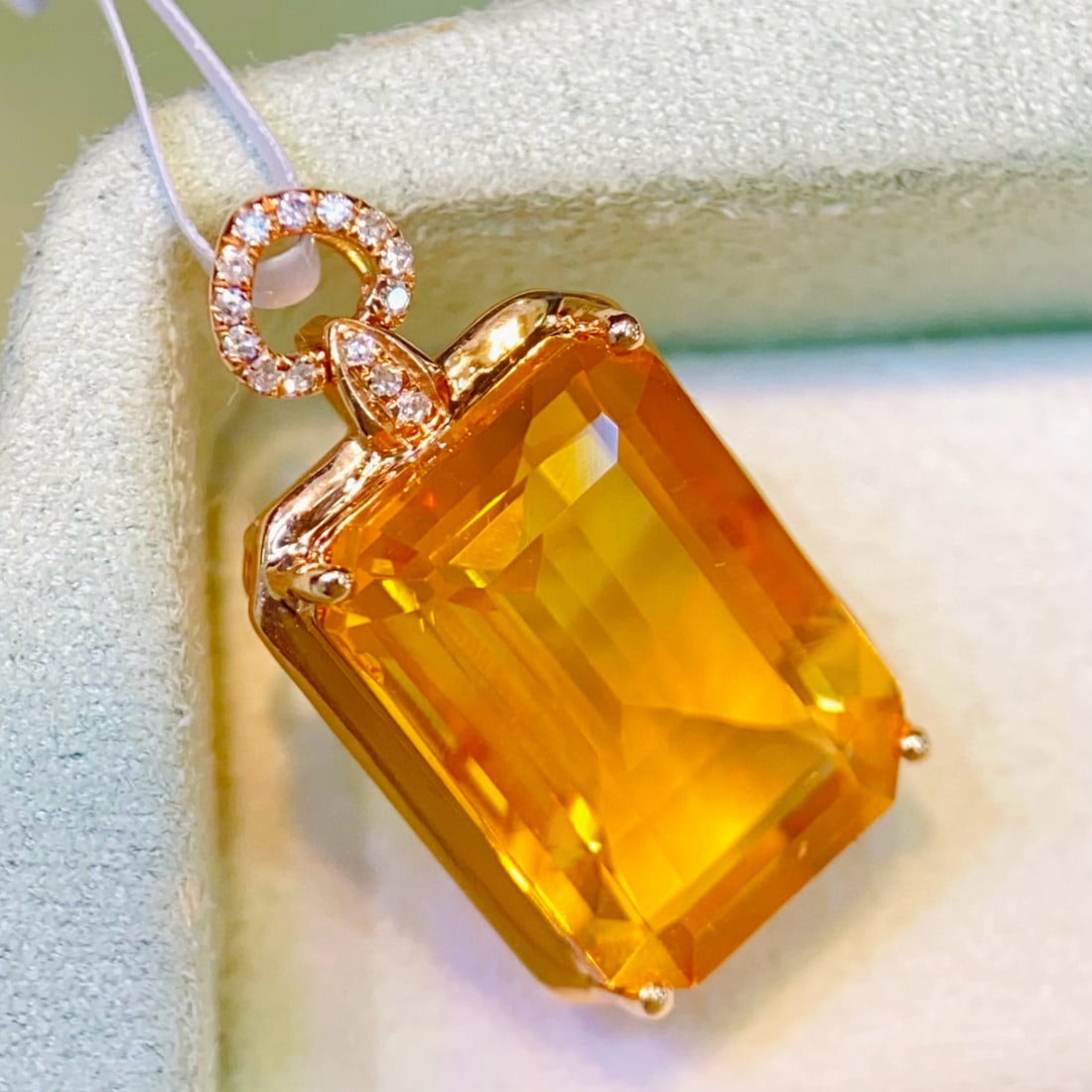 14k Gold 6.64 Ctw Natural Citrine & Diamond Pendant( Without Chain ) - 2