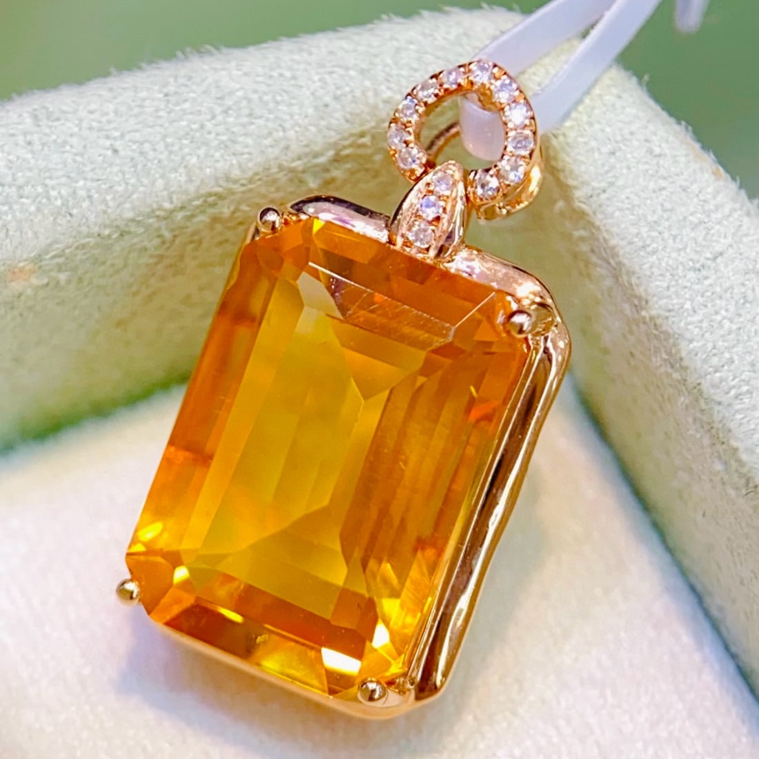 14k Gold 6.64 Ctw Natural Citrine & Diamond Pendant( Without Chain ) - 3