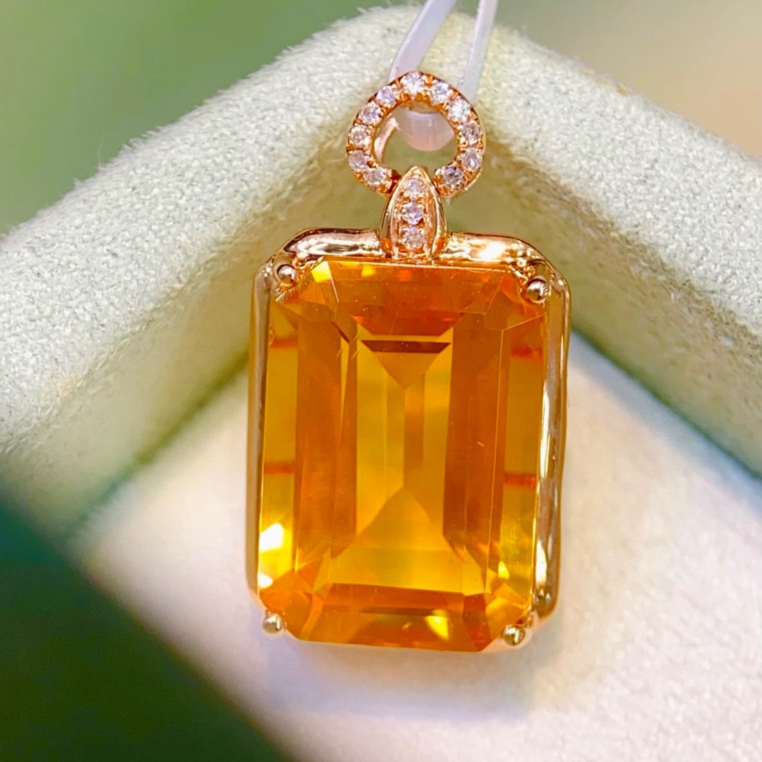 14k Gold 6.64 Ctw Natural Citrine & Diamond Pendant( Without Chain ) - 4