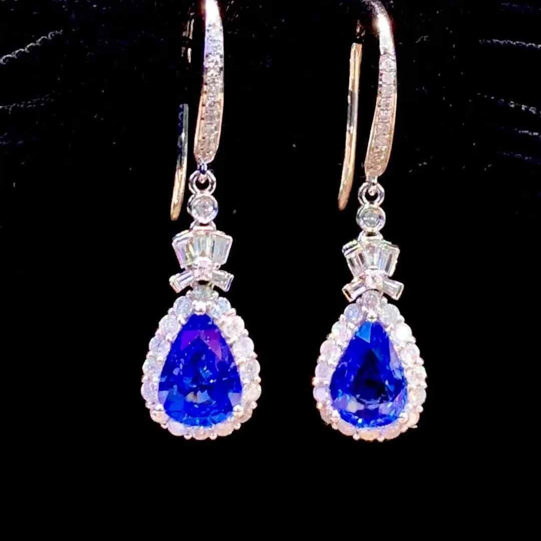 14k Gold 1.5 Ct Natural Sapphire & Diamond Earrings - 5