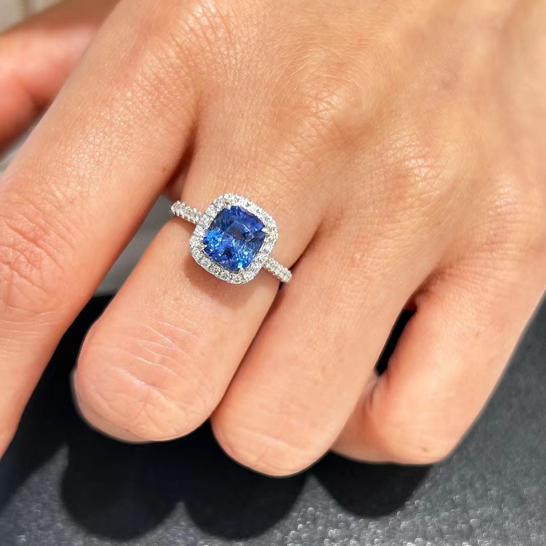 14k Gold 2.96 Ctw Natural Sapphire & Diamond Ring - 7