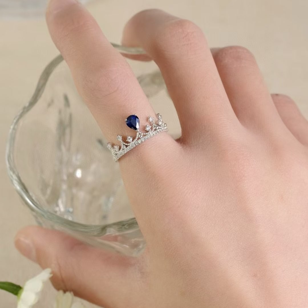 14k Gold 0.88 Ctw Natural Sapphire & Diamond Ring - 6