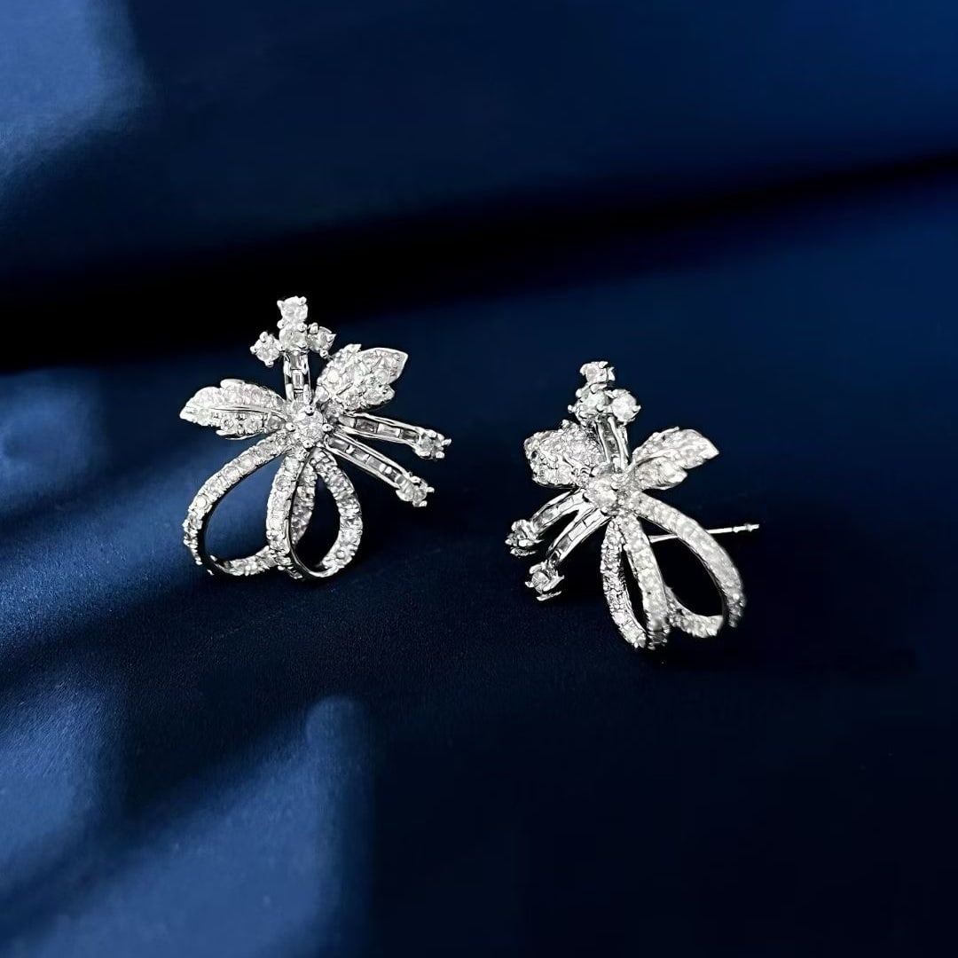 14k Gold 0.96 Ct Natural H Diamond Earrings - 2