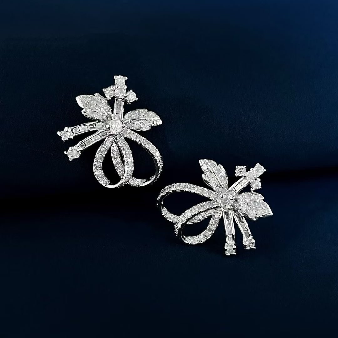 14k Gold 0.96 Ct Natural H Diamond Earrings - 4