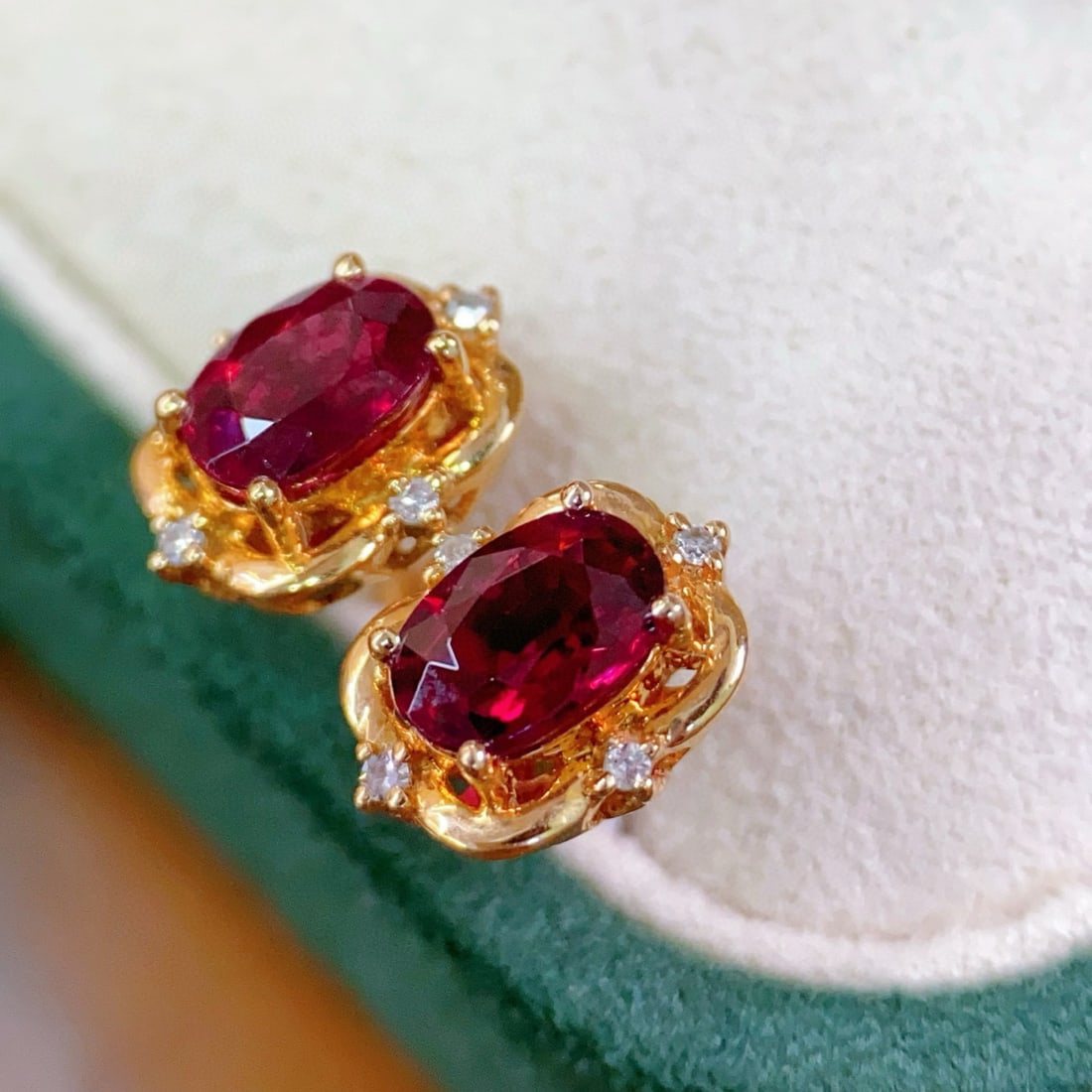 14k Gold 1.24 Ctw Natural Tourmaline & Diamond Earrings - 2