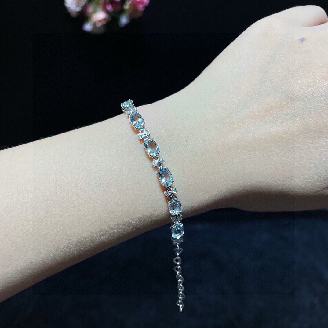 14k Gold 4.35 Ctw Natural Aquamarine & Diamond Bracelet - 3
