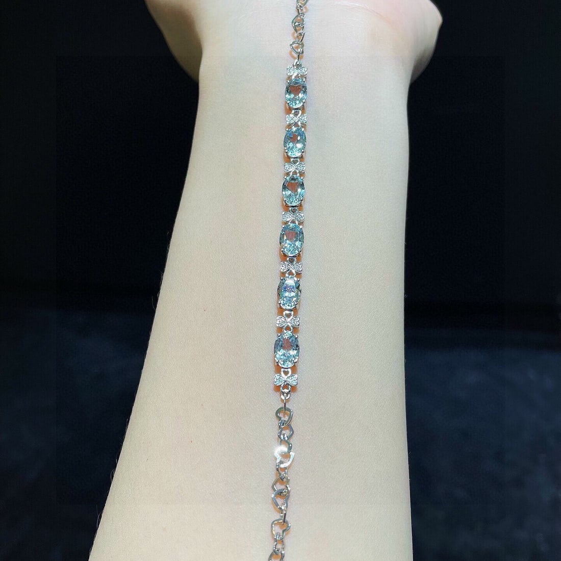 14k Gold 4.35 Ctw Natural Aquamarine & Diamond Bracelet - 4