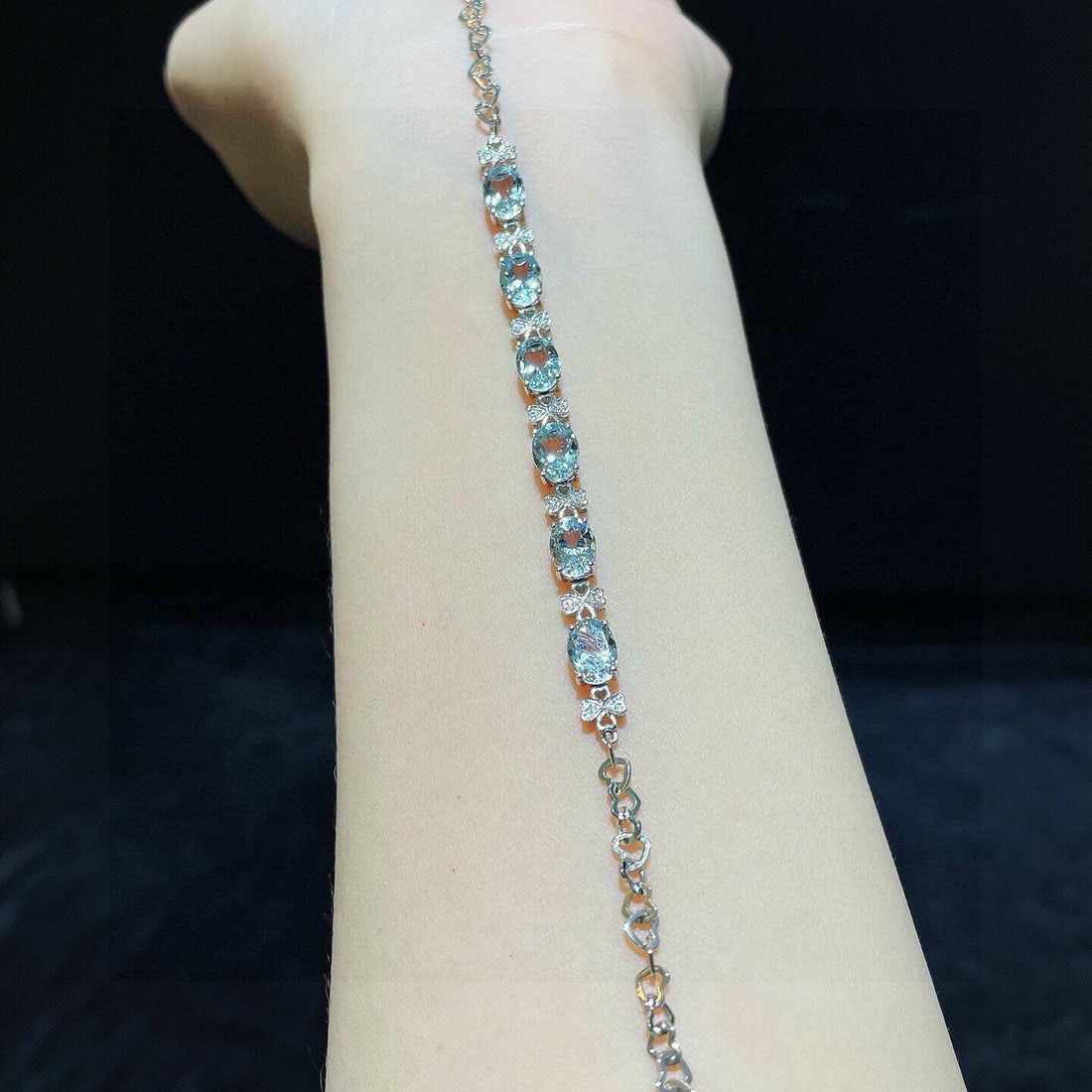 14k Gold 4.35 Ctw Natural Aquamarine & Diamond Bracelet - 5