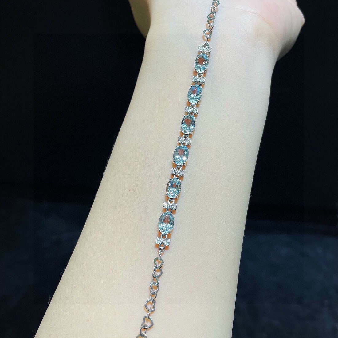 14k Gold 4.35 Ctw Natural Aquamarine & Diamond Bracelet - 6