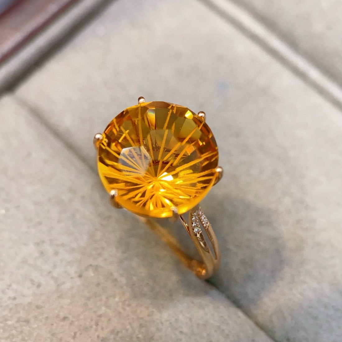 14k Gold 6.89 Ctw Natural Citrine & Diamond Ring - 2