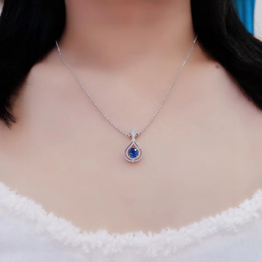 14k Gold 1.53 Ctw Natural Sapphire & Diamond Pendant( Without Chain ) - 4