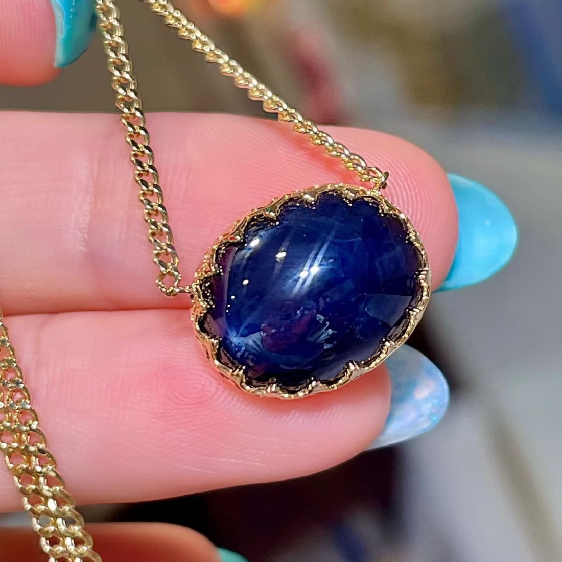 14k Gold 14.07 Ct Natural Sapphire Necklace - 2