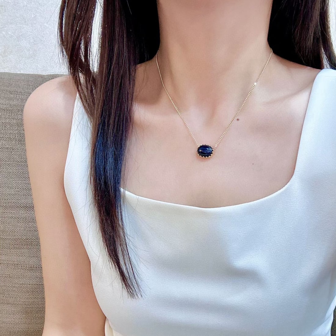 14k Gold 14.07 Ct Natural Sapphire Necklace - 4