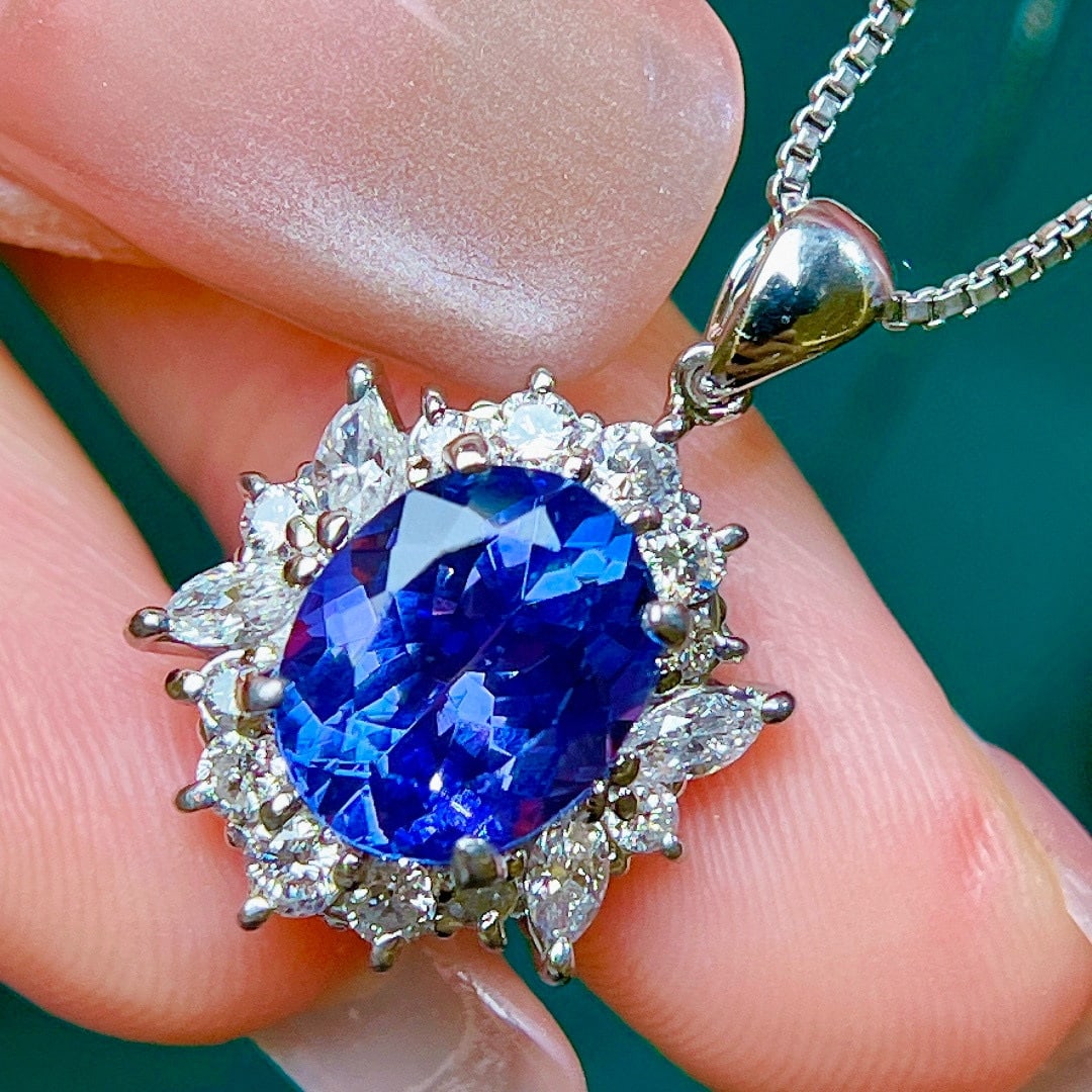 14k Gold 3.83 Ctw Natural Tanzanite & Diamond Pendant( Without Chain ) - 2